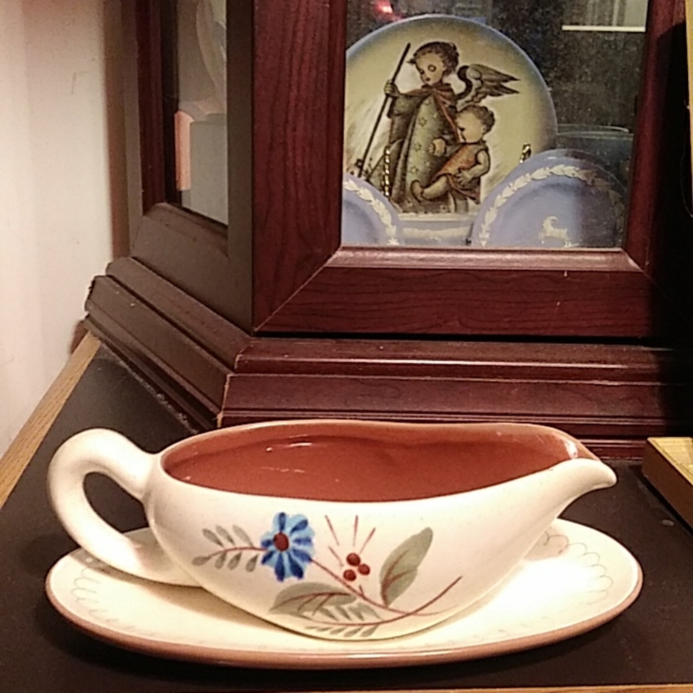 Stangl Pottery Gravyboat and underdish -Blue Daisy
